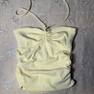 Free For All Yellow Ruched Halter Crop Top – Size Small